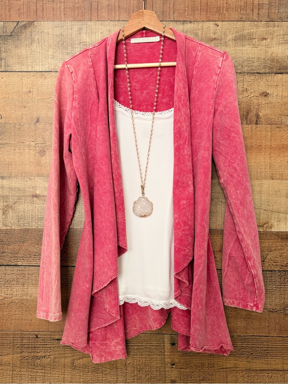 Mineral Washed Pink Open-Front Cardigan by Testimony Los Angeles